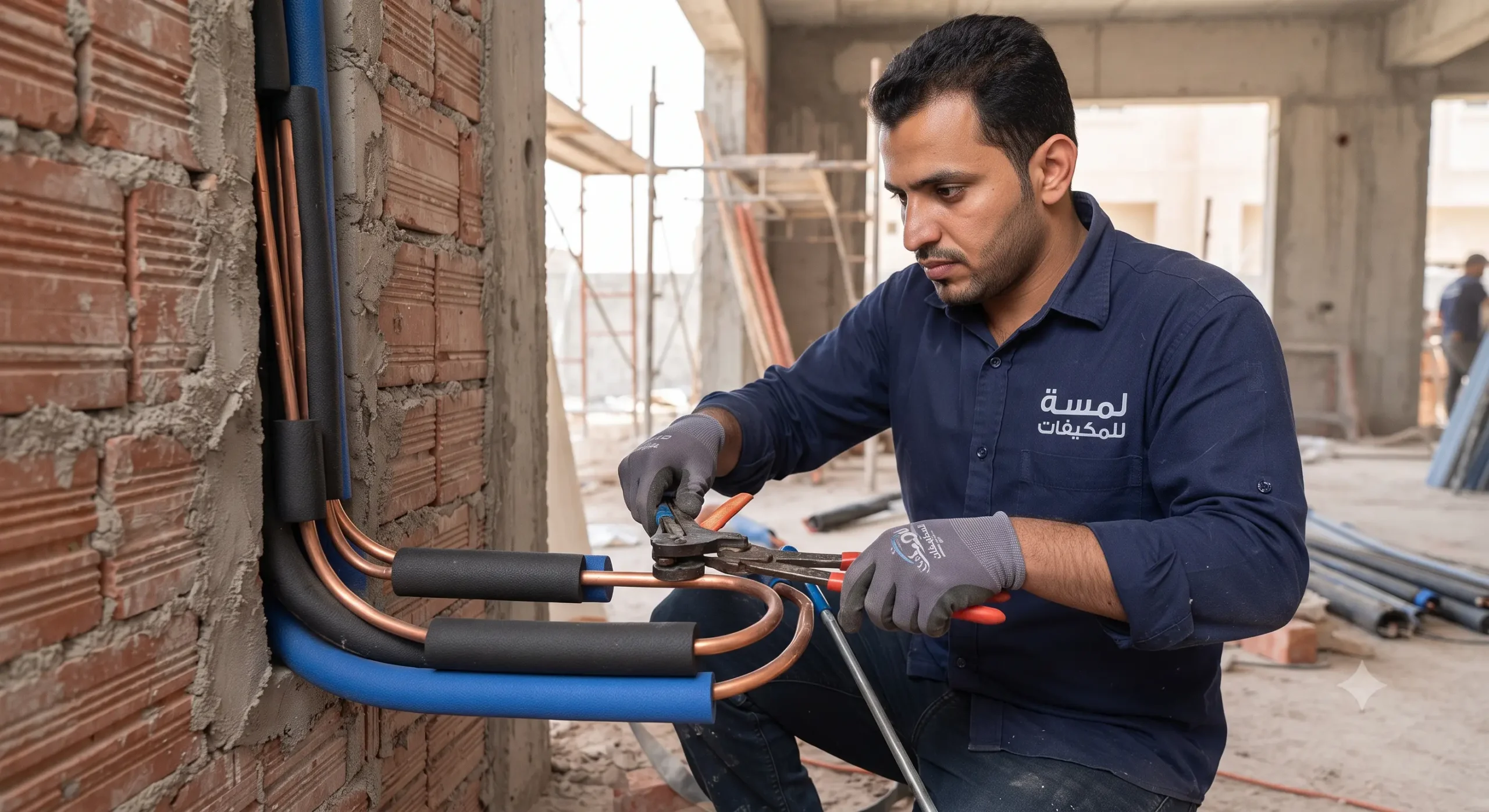 تأسيس وتمديد نحاس مكيفات سبليت داخل الجدران بالرياض